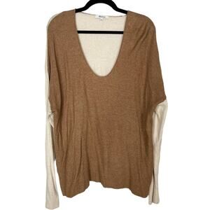 Madewell 2X Cream Tan Kimball Pullover Sweater in Colorblock V Neck Merino Wool